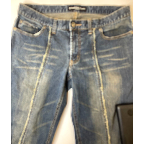 Vintage Express Jeans low rise waist 32 frayed seam down middle flared l… - Picture 4 of 9